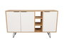 Hanah Home Consola Roble, Blanco. Fabricada 100% en tablero de partículas revestido de melamina con patas metálicas. Medidas: 142x83x35.6 cm.